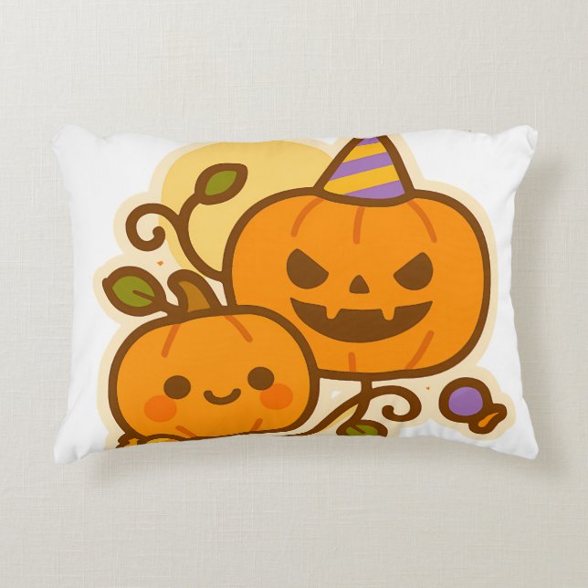 Cojín Decorativo Calabaza de calabaza - Kawaii Halloween (Anverso)