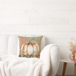 Cojín Decorativo Calabaza de color de agua blanca, Naranja amiable 