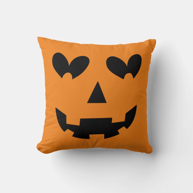 Cojín Decorativo Calabaza de corazón feliz naranja y negro Hallowee (Anverso)