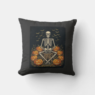 Cojín Decorativo Calabaza De Esqueleto De Halloween Diseño Retro Vi