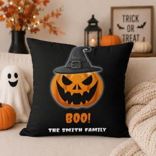 Cojín Decorativo Calabaza de Halloween “¡BOO!” – Nombre Personaliza