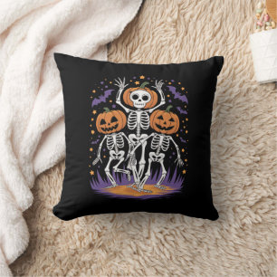 Cojín Decorativo Calabaza de Halloween de esqueleto bailando