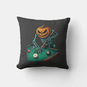Cojín Decorativo Calabaza de Halloween Esqueleto Jugando Billar Pis