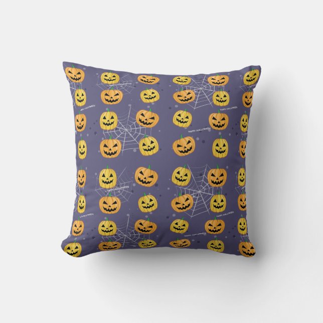 Cojín Decorativo Calabaza de Halloween - Patrón divertido (Anverso)
