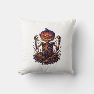 Cojín Decorativo Calabaza de Halloween Portal de Fuego de Esqueleto