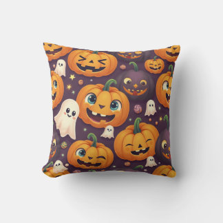 Cojín Decorativo Calabaza de Halloween y lindos amigos fantasmas
