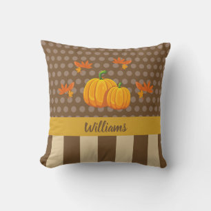 Cojín Decorativo Calabaza de lunares de otoño con apellido de famil