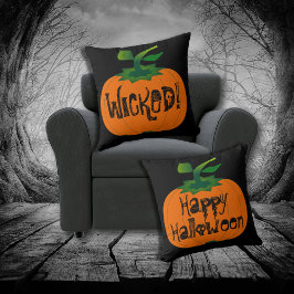 Cojín Decorativo Calabaza de Naranja negro malvada feliz Halloween