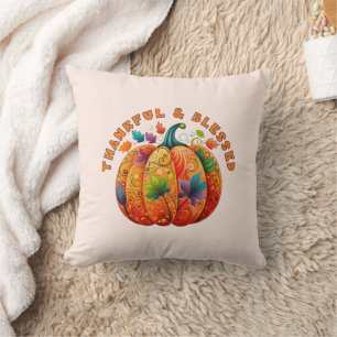 Cojín Decorativo Calabaza de otoño bendita y agradecida