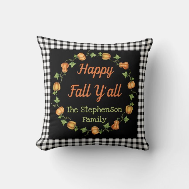 Cojín Decorativo Calabaza de otoño: Feliz otoño| Controles (Anverso)