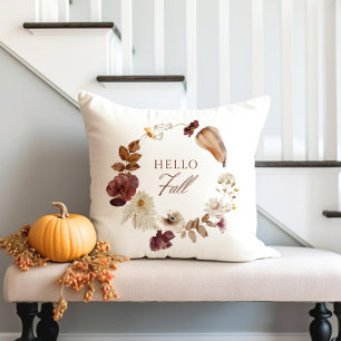 Cojín Decorativo Calabaza de otoño, hojas y flores