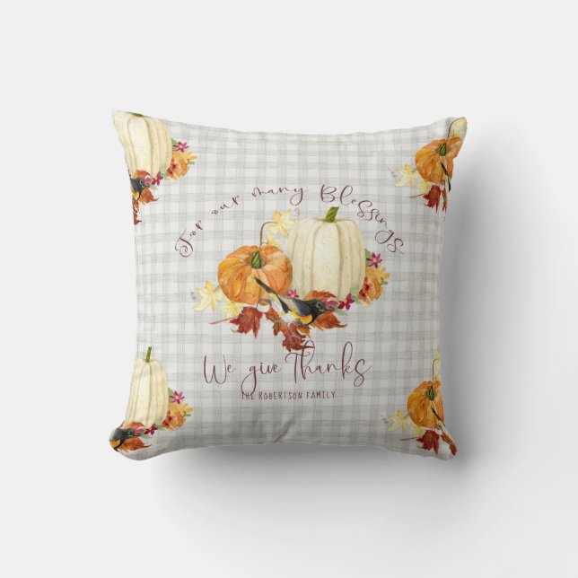 Cojín Decorativo Calabaza de otoño Lámina de búfalo gris Naranja Le (Anverso)