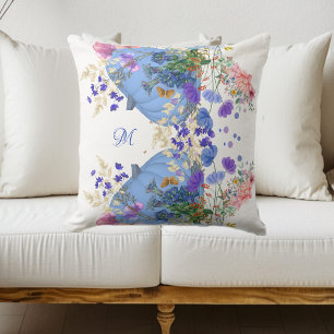 Cojín Decorativo Calabaza de otoño Pastel Azul Flora Botánica Monog