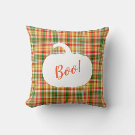 Cojín Decorativo Calabaza de Plaid de Halloween Boo