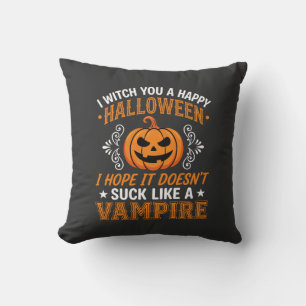 Cojín Decorativo Calabaza de vampiro divertida de Halloween