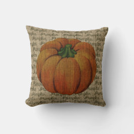 Cojín Decorativo Calabaza del vintage de la arpillera con el