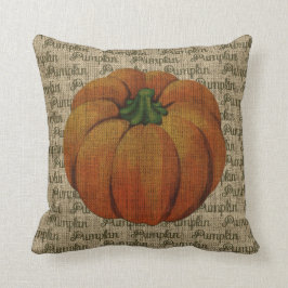 Cojín Decorativo Calabaza del vintage de la arpillera con el