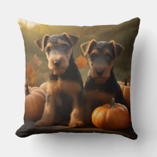 Cojín Decorativo Calabaza deslumbrante Airedale Puppy Autumn