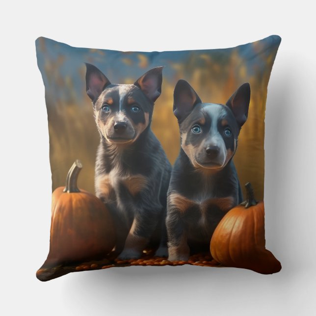 Cojín Decorativo Calabaza deslumbrante azul heeler pipa otoño (Reverso )