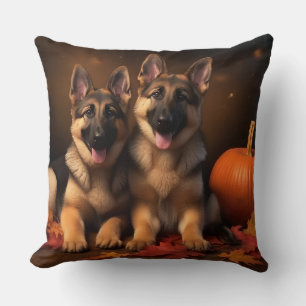 Cojín Decorativo Calabaza deslumbrante del otoño de la cachorro pas