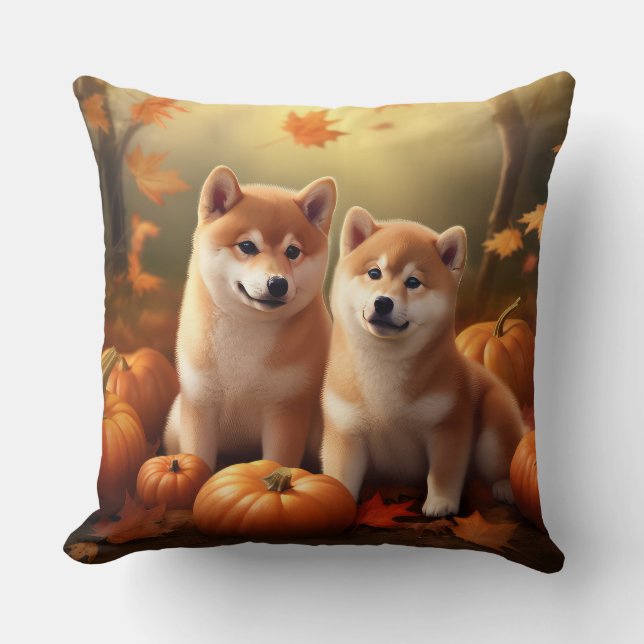 Cojín Decorativo Calabaza deslumbrante Shiba Inu Puppy Otoño (Anverso)