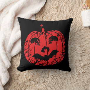 Cojín Decorativo Calabaza espeluznante con calaveras y murciélagos 