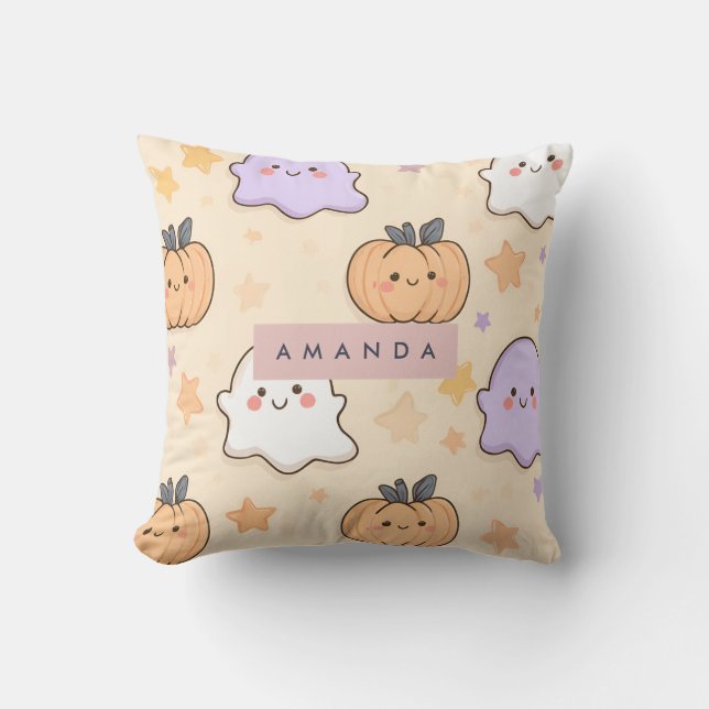 Cojín Decorativo Calabaza Fantasma Cosy Personalizada Fall Hallowee (Anverso)