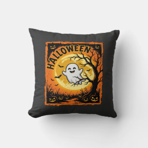 Cojín Decorativo Calabaza Fantasma de Halloween Árbol Embrujado