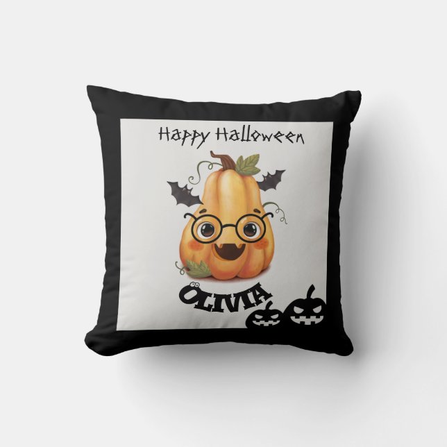 Cojín Decorativo Calabaza fantasmal con gafas Halloween (Anverso)