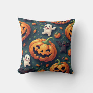 Cojín Decorativo Calabaza feliz y colofón de Halloween fantasma