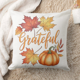 Cojín Decorativo Calabaza grata y hojas otoñales