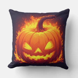 Cojín Decorativo Calabaza Jack-O'-Lantern Brillante en Llamas