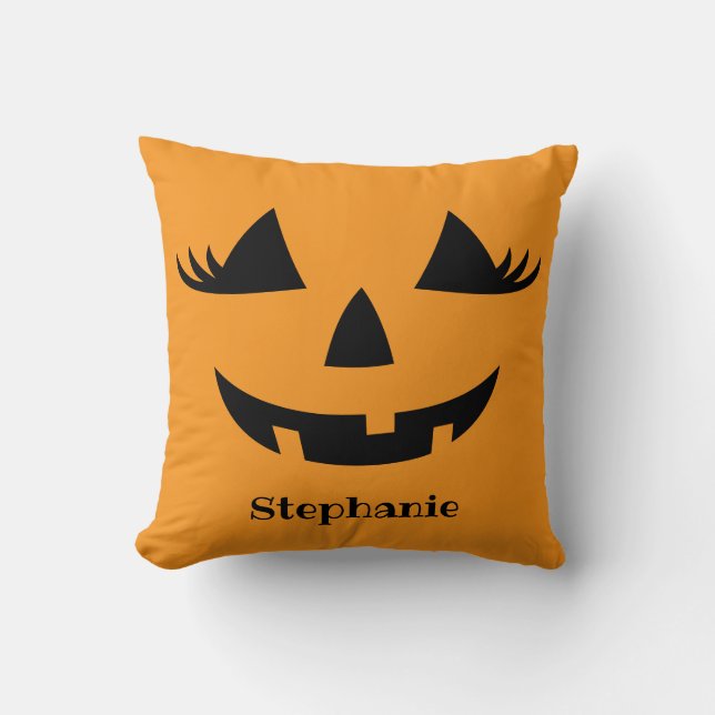 Cojín Decorativo Calabaza Jack O Lantern Con Nombre (Anverso)
