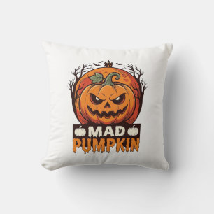 Cojín Decorativo Calabaza Loca Diseño de Grabado Vintage de Hallowe
