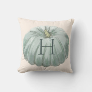 Cojín Decorativo Calabaza Monogramada Azul y Caída de Marfil