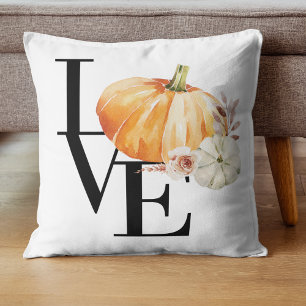 Cojín Decorativo Calabaza Naranja acuarela moderna con amor