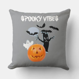 Cojín Decorativo Calabaza naranja con fantasma blanco y murciélagos