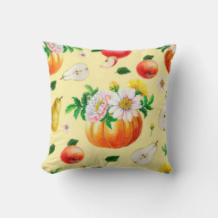 Cojín Decorativo calabaza naranja, crisantemo, peras, manzanas roja