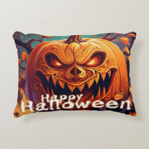 Cojín Decorativo Calabaza naranja espeluznante con cara, Halloween