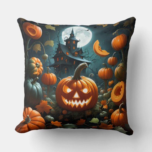 Cojín Decorativo Calabaza naranja malvada (Anverso)