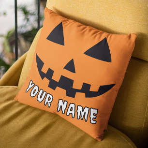 Cojín Decorativo Calabaza Naranja Personalizada de Halloween con Tu