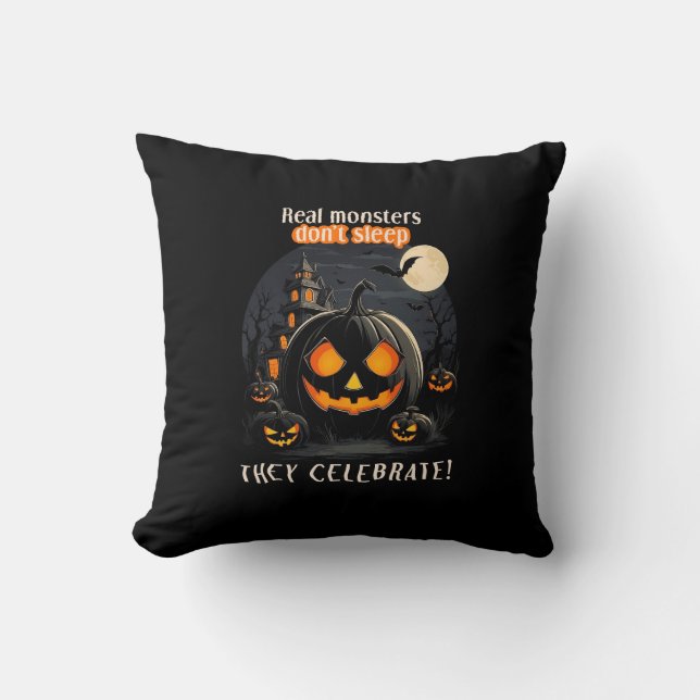 Cojín Decorativo Calabaza negra de Halloween (Anverso)