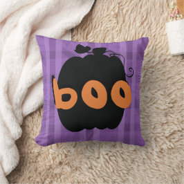 Cojín Decorativo Calabaza Negro Púrpura Cuadros Patrón de Halloween
