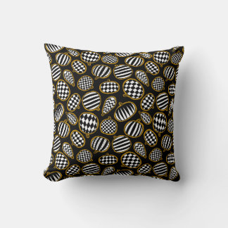 Cojín Decorativo Calabaza Patrón Negro Blanco y Dorado