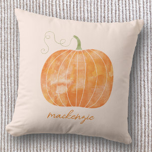 Cojín Decorativo Calabaza Personalizada de Acuarela Otoño