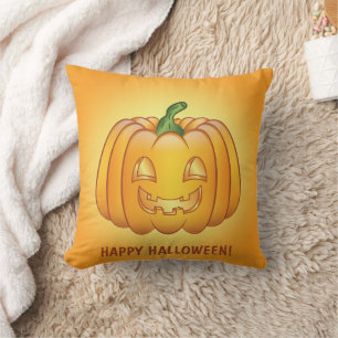 Cojín Decorativo Calabaza Personalizado naranja Y Feliz Texto De Ha