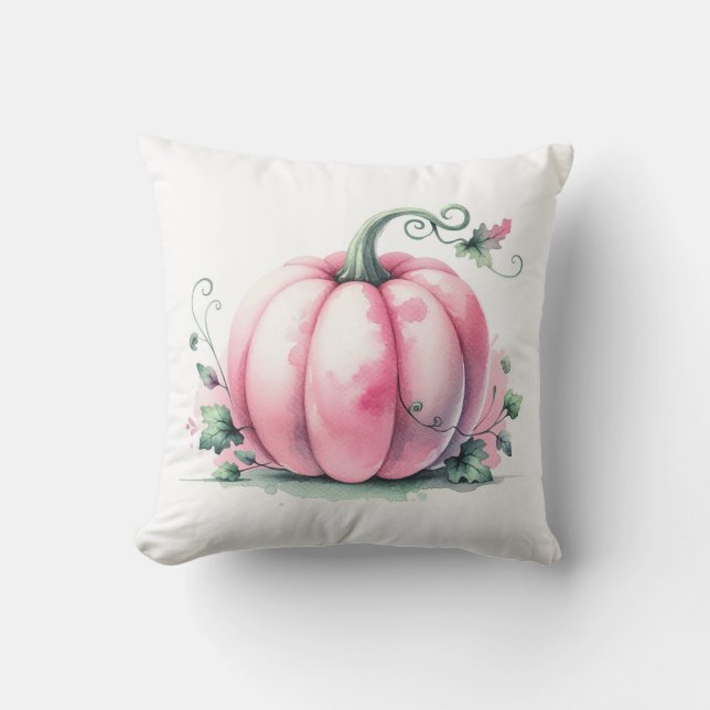 Cojín Decorativo Calabaza rosa acuarela (Anverso)