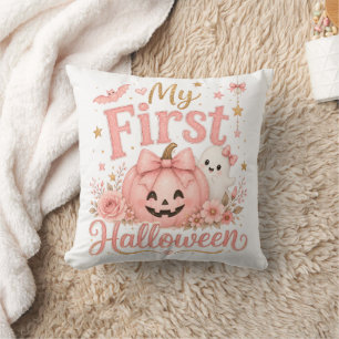 Cojín Decorativo Calabaza Rosa Adorable 1er Halloween