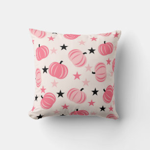 Cojín Decorativo Calabaza rosa y negra con estrellas Halloween y Ot