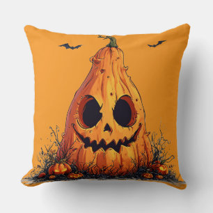 Cojín Decorativo Calabaza sonriente con expresión fantasmal